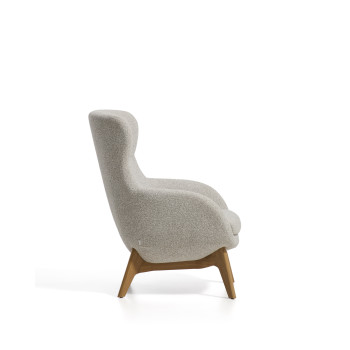 Adiran-Sessel aus dickem, beigefarbenem Chenille mit Beinen aus massiver Eiche in Naturfinish