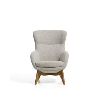 Adiran-Sessel aus dickem, beigefarbenem Chenille mit Beinen aus massiver Eiche in Naturfinish
