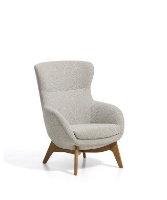 Adiran-Sessel aus dickem, beigefarbenem Chenille mit Beinen aus massiver Eiche in Naturfinish