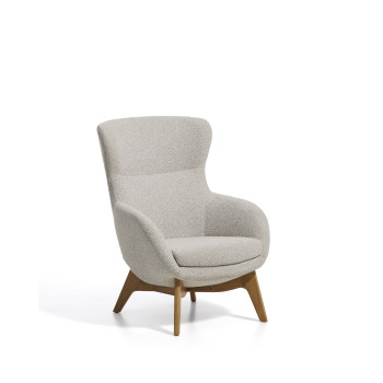 Adiran-Sessel aus dickem, beigefarbenem Chenille mit Beinen aus massiver Eiche in Naturfinish