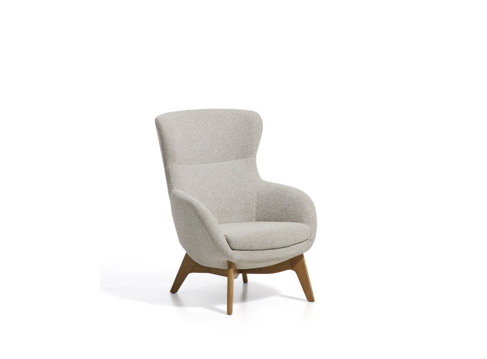 Adiran-Sessel aus dickem, beigefarbenem Chenille mit Beinen aus massiver Eiche in Naturfinish