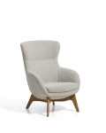 Adiran-Sessel aus dickem, beigefarbenem Chenille mit Beinen aus massiver Eiche in Naturfinish