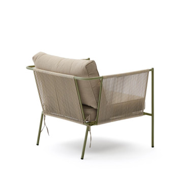 Zivia Outdoor-Sessel aus ecrufarbenem Seil und grün verzinktem Stahl