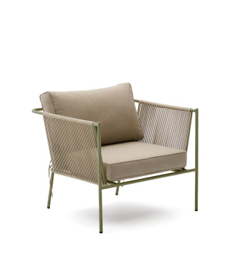 Zivia Outdoor-Sessel aus ecrufarbenem Seil und grün verzinktem Stahl