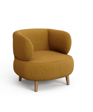 Feuerfester Sessel Luisa in Senfgelb mit Schaffelloptik und 90 cm langen Beinen aus massivem Buchenholz