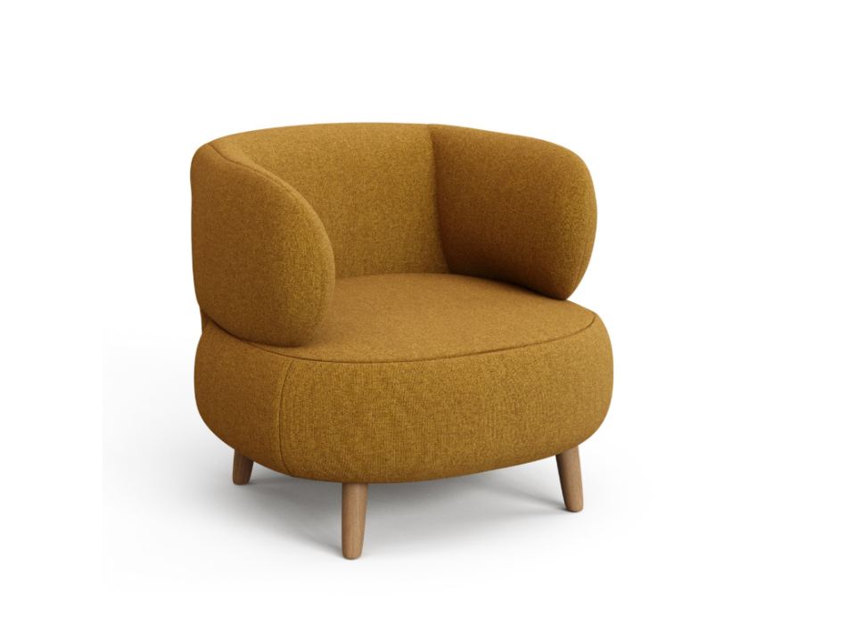 Feuerfester Sessel Luisa in Senfgelb mit Schaffelloptik und 90 cm langen Beinen aus massivem Buchenholz