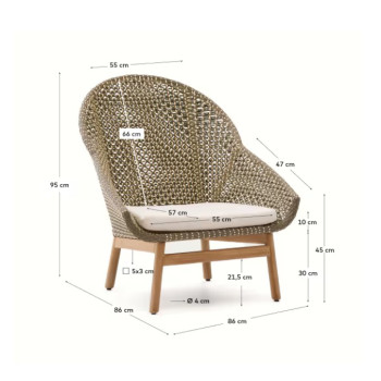 Olbia-Sessel mit hoher Rückenlehne aus synthetischem Rattan und 100 % FSC-zertifiziertem Teakholz