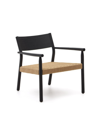 Yalia-Sessel aus massivem FSC-Eichenholz 100 % mit schwarzem Finish und Sitzfläche aus Papierkordel