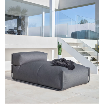 Quadratischer modularer Outdoor-Lounge-Sofa-Pouf, dunkelgraues und schwarzes Aluminium, 165x101 cm