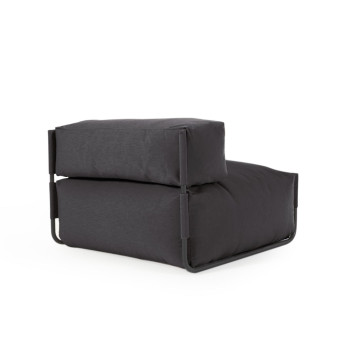 Quadratischer modularer Sofa-Pouf mit Rückenlehne, 100 % Outdoor, dunkelgraues und schwarzes Aluminium, 101 x 101 cm