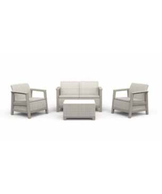KETER SCANDI 4-Personen-Gartenlounge-Set in Beige mit beigen Kissen