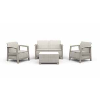 KETER SCANDI 4-Personen-Gartenlounge-Set in Beige mit beigen Kissen