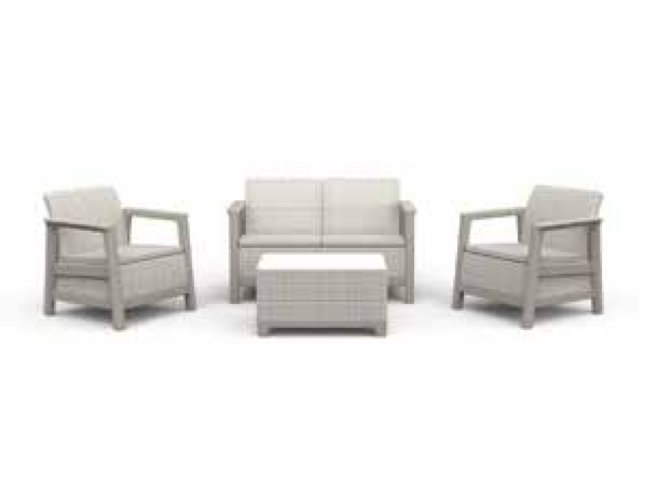 KETER SCANDI 4-Personen-Gartenlounge-Set in Beige mit beigen Kissen