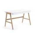 Dyana Schreibtisch aus weiß lackiertem MDF mit Eichenholzbeinen