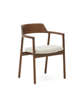 Alocs Stuhl mit abnehmbarem Bezug, beigefarbenes Chenille, massives Eichen- und Walnussholz, FSC Mix Credit