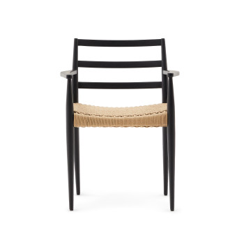 Analy Stuhl mit Armlehnen aus massivem Eichenholz mit schwarzem Finish und Sitzfläche aus FSC 100% Seil