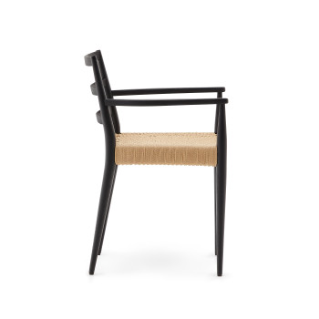 Analy Stuhl mit Armlehnen aus massivem Eichenholz mit schwarzem Finish und Sitzfläche aus FSC 100% Seil