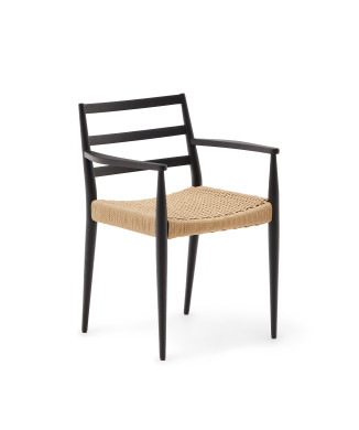 Analy Stuhl mit Armlehnen aus massivem Eichenholz mit schwarzem Finish und Sitz aus FSC 100% Seil