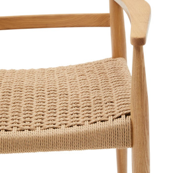 Analy Stuhl mit Armlehnen aus massivem Eichenholz FSC 100% mit natürlichem Finish und Sitz in co