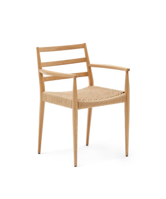 Analy Stuhl mit Armlehnen aus massivem Eichenholz FSC 100% mit natürlichem Finish und Sitz aus co