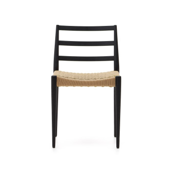 Analy-Stuhl aus massivem Eichenholz mit schwarzer Lackierung und Sitzfläche aus 100 % FSC-zertifiziertem Seil