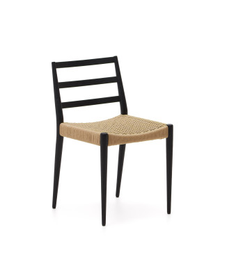 Analy Stuhl aus massivem Eichenholz mit schwarzem Finish und Sitzfläche aus FSC 100% Seil