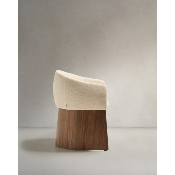 Bosca-Stuhl aus beigem Chenille und FSC 100 % Walnussfurnier