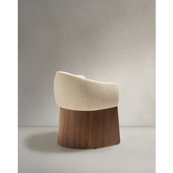 Bosca-Stuhl aus beigem Chenille und FSC 100 % Walnussfurnier