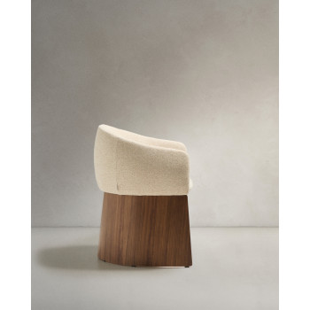 Bosca-Stuhl in beigefarbenem Chenille und FSC-zertifiziertem 100% Walnussfurnier