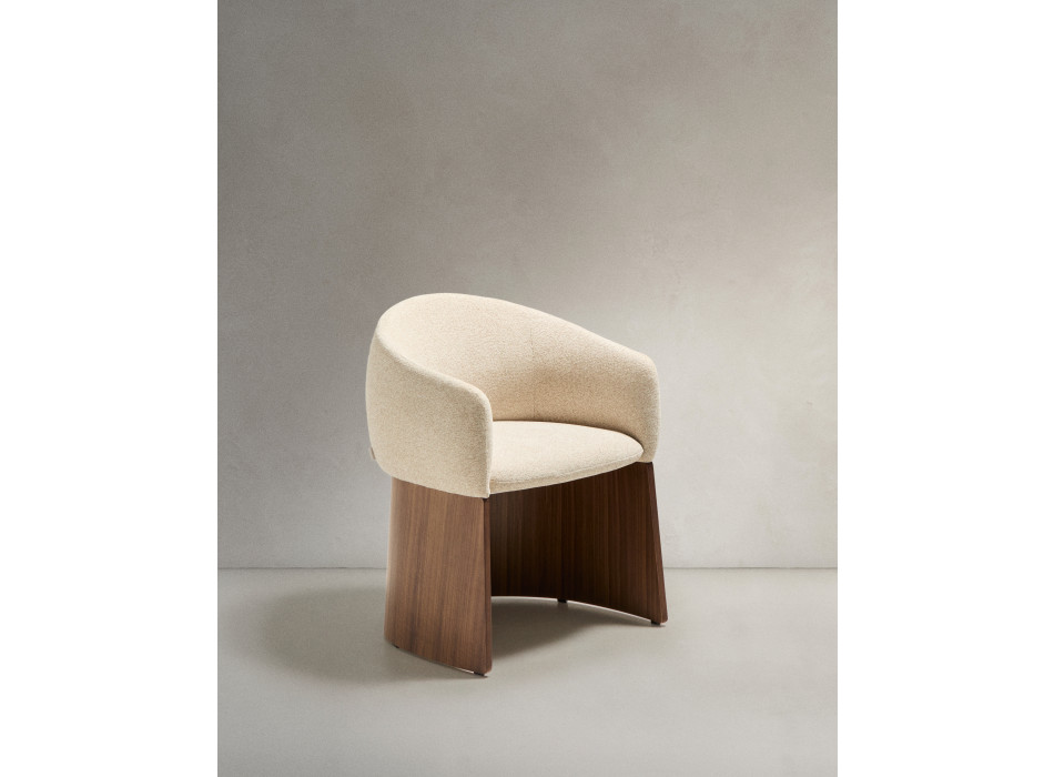 Bosca-Stuhl aus beigem Chenille und FSC 100 % Walnussfurnier