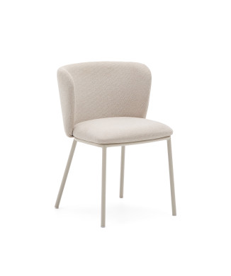 Ciselia Stuhl aus beigem Chenille und beigem Stahl FSC Mix Credit