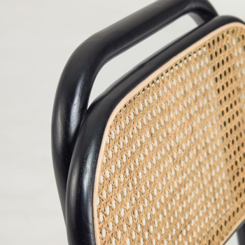 Doriane Stuhl aus massivem Ulmenholz, schwarz lackiert, mit Stoffsitz