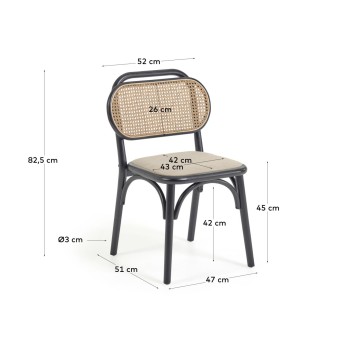 Doriane Stuhl aus massivem Ulmenholz, schwarz lackiert, mit Stoffsitz