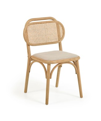 Doriane-Stuhl aus massivem Eichenholz mit natürlichem Finish und Stoffsitz