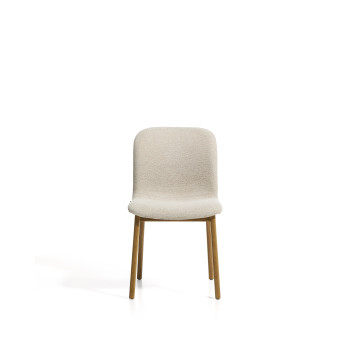 Elnor-Stuhl in beigefarbenem Chenille mit Beinen aus massiver Eiche in Naturfinish