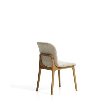 Elnor-Stuhl in beigefarbenem Chenille mit Beinen aus massiver Eiche in Naturfinish