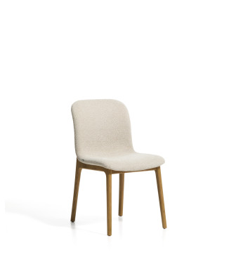 Elnor-Stuhl in beigefarbenem Chenille mit Beinen aus massiver Eiche in Naturfinish
