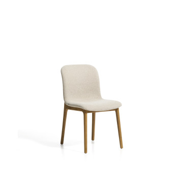 Elnor-Stuhl in beigefarbenem Chenille mit Beinen aus massiver Eiche in Naturfinish