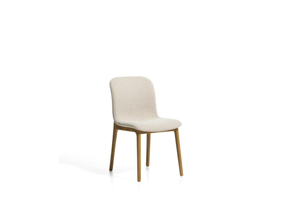 Elnor-Stuhl in beigefarbenem Chenille mit Beinen aus massiver Eiche in Naturfinish