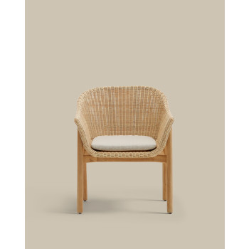 Galea-Stuhl aus massivem Teakholz und FSC-zertifiziertem 100% synthetischem Rattan
