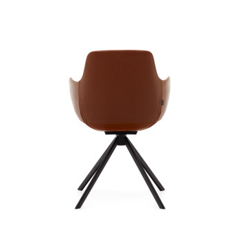 Drehstuhl Tissiana mit automatischer Rückstellfunktion, braunes Kunstleder, mattschwarzes Aluminium