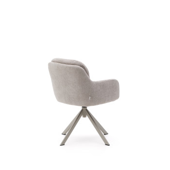 Lexa Drehstuhl aus beigem Chenille und Stahlbeinen mit beigem Finish