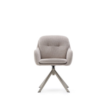 Lexa Drehstuhl aus beigem Chenille und Stahlbeinen mit beigem Finish