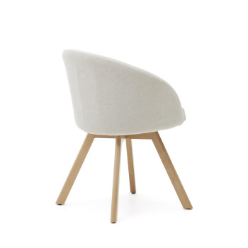 Drehsessel Marvin in beigefarbenem Chenille und Beinen aus massivem Buchenholz mit natürlicher FSC 100%-Oberfläche.