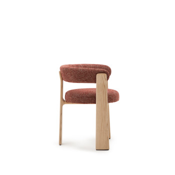 Granite 3-Bein-Stuhl aus Chenille-Terrakotta, massives Eschenholz, natürliches Finish, FSC 100 %