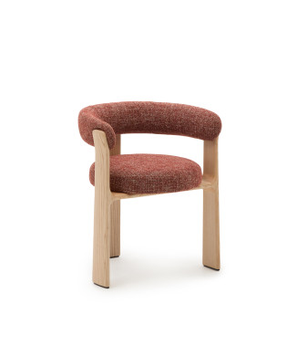 Granite 3-Bein-Stuhl aus Chenille-Terrakotta, massives Eschenholz, natürliches Finish, FSC 100 %