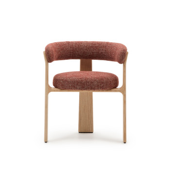 Granit-Dreibeinstuhl in Chenille-Terrakotta, massives Eschenholz, naturfarbene Oberfläche, FSC 100%