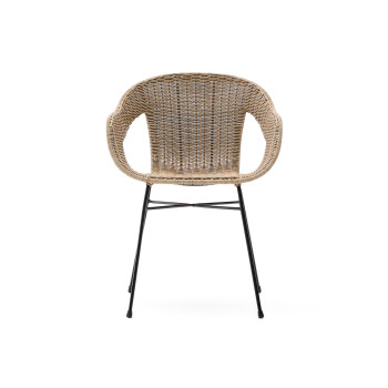 Stapelbarer Stuhl Eltiera aus synthetischem Rattan und schwarzem Stahlgestell