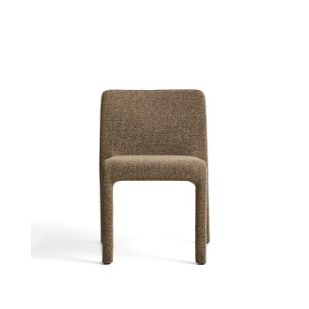 Stapelbarer Stuhl Loria aus schokoladenbraunem Chenille, FSC 100%