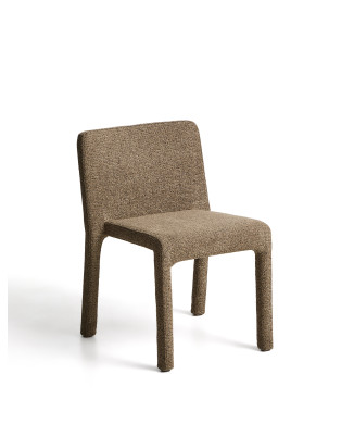 Stapelbarer Stuhl Loria aus schokoladenbraunem Chenille, FSC 100%